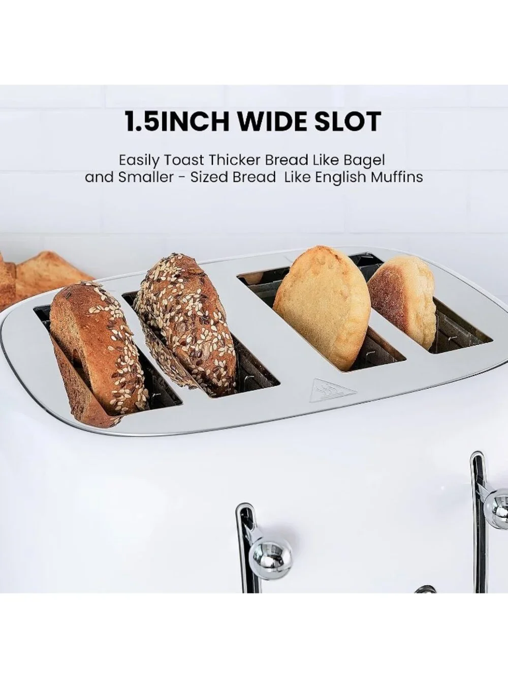 4 Slice White Retro Stainless Steel with Bagel Defrost Cancel Function Toaster